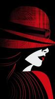 A black and red illustration art of girl wearing cap image photo