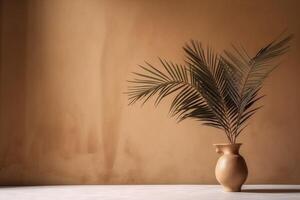 indoor view with pot and palm leaves photo