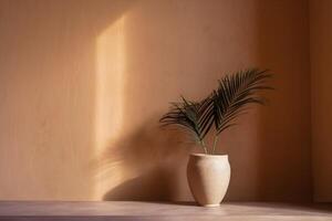 indoor view with pot and palm leaves photo