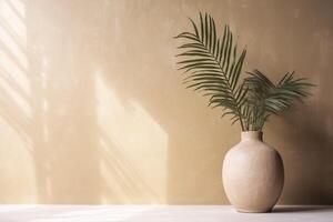 indoor view with pot and palm leaves photo