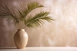 indoor view with pot and palm leaves photo