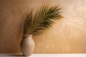 indoor view with pot and palm leaves photo