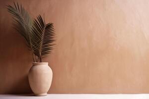 indoor view with pot and palm leaves photo