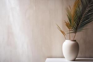 indoor view with pot and palm leaves photo