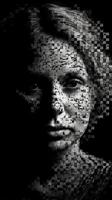 A woman's head breaks down in small squares art black image generative AI photo