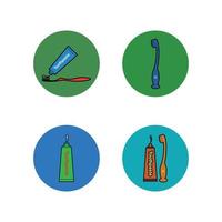 Colorful Toothbrush and Toothpaste icon set. Button Style Vector EPS.
