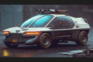 un Ciencias ficción cyberpunk mini coche de nuevo tecnología generativo ai foto