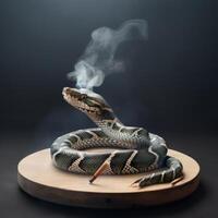 un serpiente adorno de frunces un cigarrillo generativo ai foto