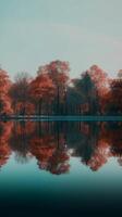 un sereno lago un bosque en otoño vistoso follaje generativo ai foto