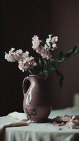 un todavía vida de marchito hermosa flores en un florero generativo ai foto
