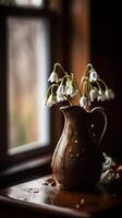 beautiful white wilted flowers in a vase photo
