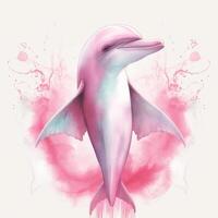 A beautiful pink dolphin with pink angel wings photo