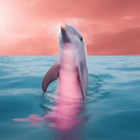 A beautiful pink dolphin in the sea photo
