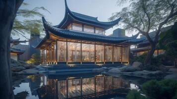 A futuristic science fiction manor in traditional chinese style photo