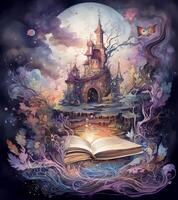 A beautiful dark painting of a king palace in story book scene photo