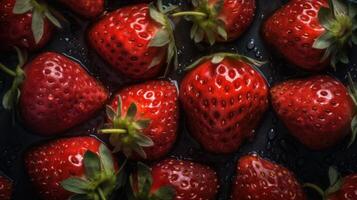 image of Strawberry seamless background visible drops of water photo