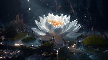 white Lotus on the surface of pond photo