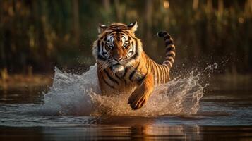 imagen de un Tigre corriendo con un feroz expresión generativo ai foto