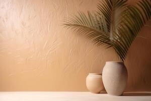 indoor view with pots and palm leaves photo