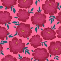 Seamless pattern with pink peonies on a pink background. Vector graphics.