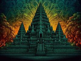 Art work of Angkor Wat Indian Mythology South temple photo