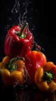image of Peppers seamless background splash in water photo