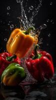 Peppers seamless background splash in water photo