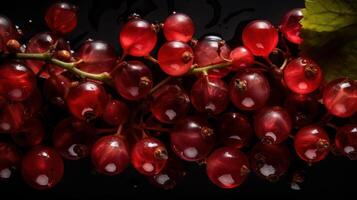 Currants seamless background visible drops of water on black background photo