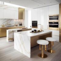 A hyper-modern kitchen white theme photo