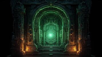 A magical dark door neon light visual art photo
