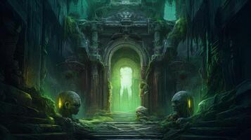 A magical dark door and palace visual art photo