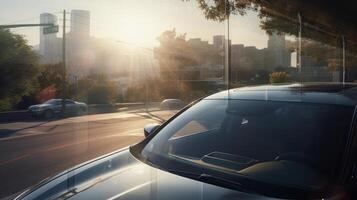 A beautiful car on the road at sunshine photo