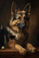 A dog with beer bottle photo