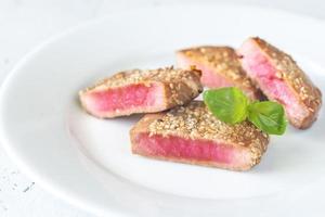 Fried tuna in sesame seeds photo