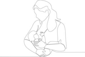 A mother stares at her baby while breastfeeding vector