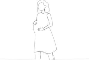 un joven mujer es embarazada con su primero niño vector