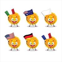 Coin cartoon character bring the flags of various countries vector