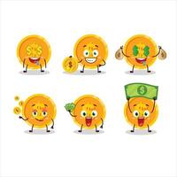 moneda dibujos animados personaje con linda emoticon traer dinero vector