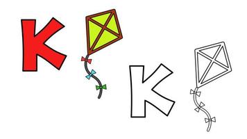 Cartoon Kite and letter K coloring book vector illustration for children