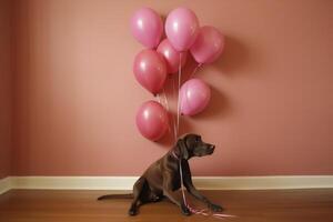 AI Generated Weimaraner Dog with balloons photo