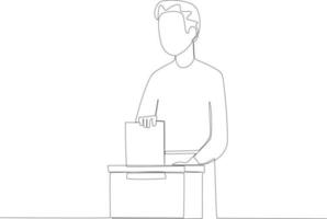 A man puts his ballot paper into the ballot box vector