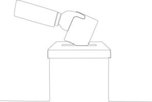 A hand puts the voting paper into the ballot box vector