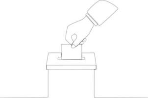A hand stuffed the folded vote paper into the ballot box vector