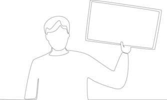 A man holding a whiteboard of voting results vector