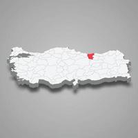 Giresun region location within Turkey 3d map vector