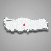 Nevsehir region location within Turkey 3d map vector