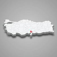 Osmaniye region location within Turkey 3d map vector