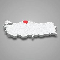 Kastamonu region location within Turkey 3d map vector
