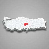 Kayseri region location within Turkey 3d map vector