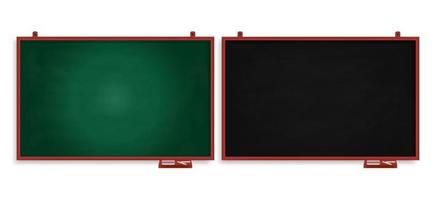 Realistic set of green chalkboard and black chalkboard vector illustration. Chalkboard wooden frame collection with chalk and eraser on white background